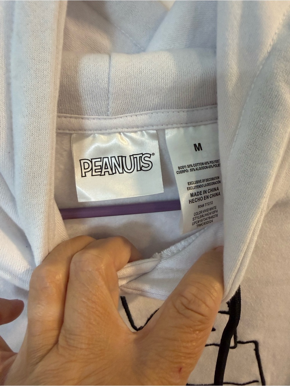 Peanuts White Hoodie with Black Snoopy Graphic - Picture 3 of 4